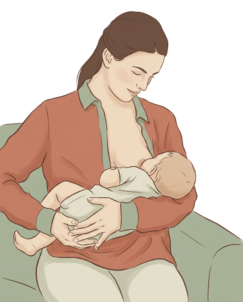 Mother cradling newborn in the classic cradle hold