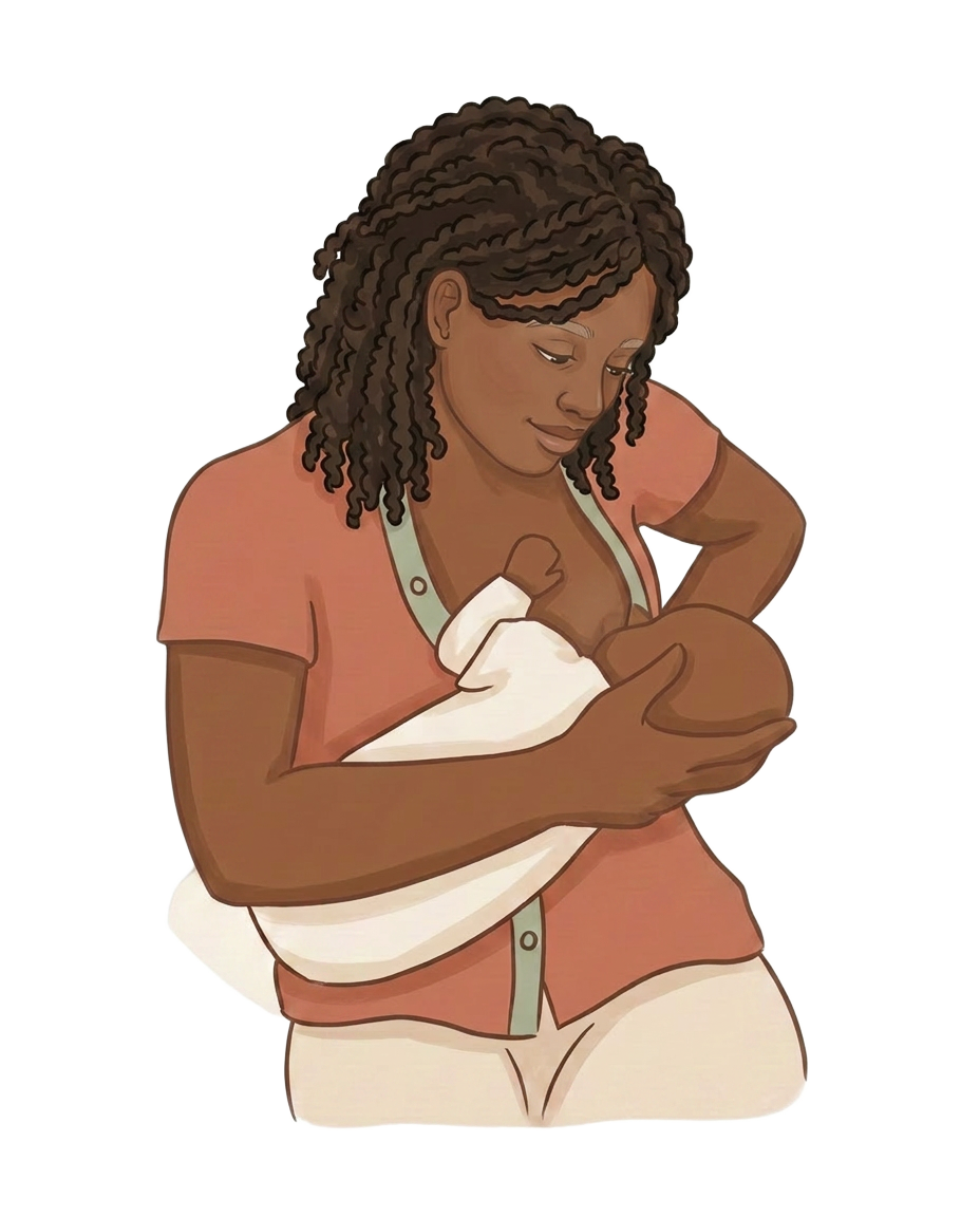 Mother supporting newborn in the cross-cradle position