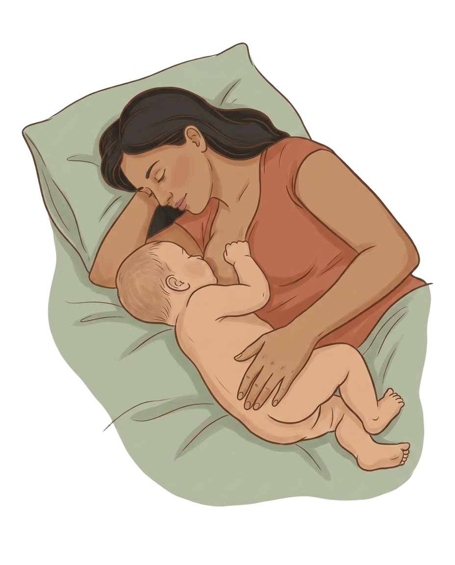 Mother side-lying with newborn for restful nursing